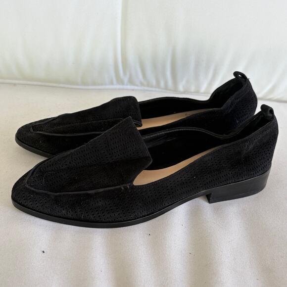 Vince Camuto Kandia Perforated Leather Loafers 7.5 Black Flats Academia Prep - Picture 2 of 8